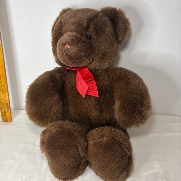 17" Gund Dark Brown Teddy Bear Stuffed Animal Plush Toy Red Bow Vintage - Picture 1 of 9